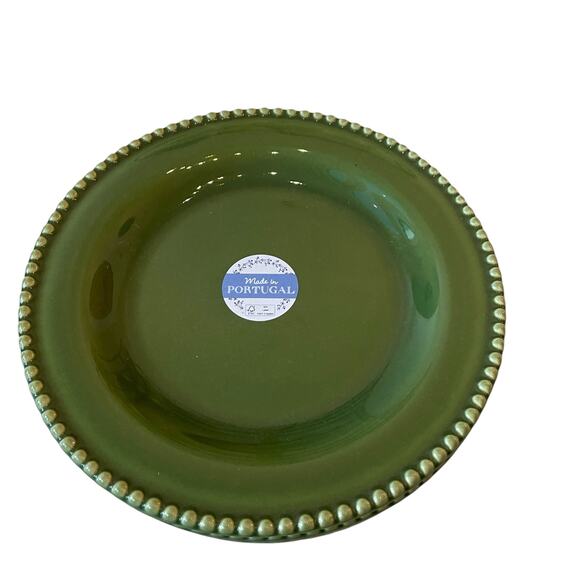 MATCERAMICA Portugal Green Ceramic Dinner Plates 11.5" Beaded Border Set 4 NEW - Picture 4 of 9